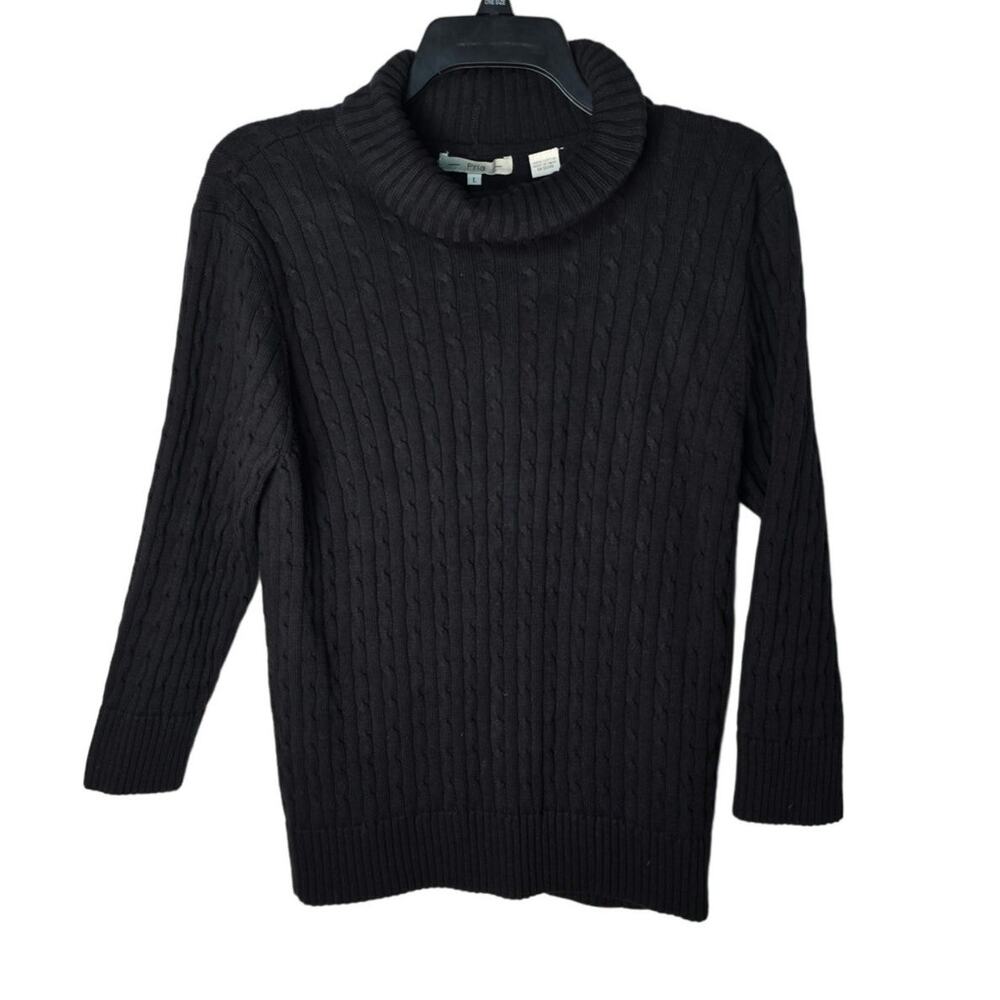 Pria 100% Cotton Cable Sweater Cowl neckline Size Large Black  medium?
